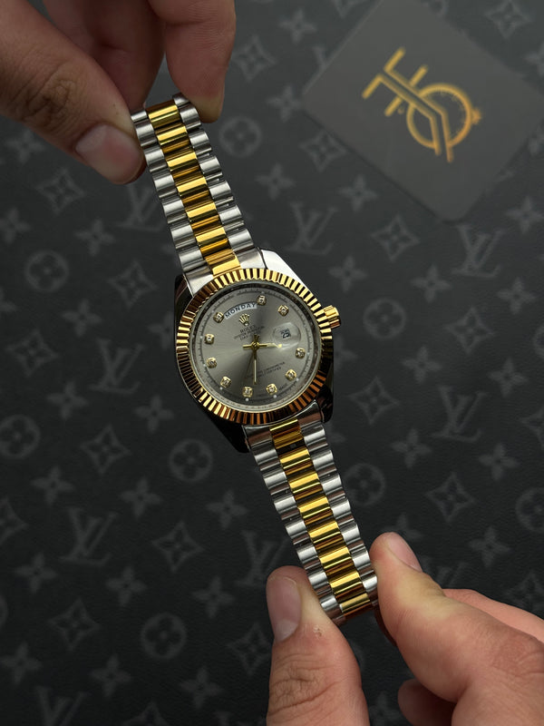 ️ ساعة روليكس مكس داي ديت قزاز رمادي حزام برسيدنت